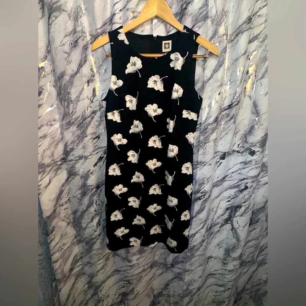 Anne Klein Black Mini Dress with White Floral Sleeveless Coastal Grandma 6 - Picture 2 of 12